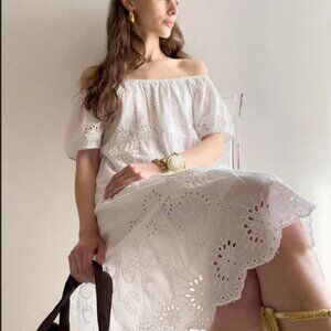 Debbiekatz Colette Off The Shoulder Dress Eyelet Embroidered White L